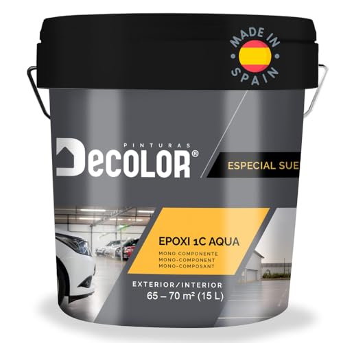 Pintura de Resina Epoxi Monocomponente para Suelos de Hormigón, Garajes, Terrazas, Pistas Deportivas. Al Agua. 15 Litros.Uso Exterior e Interior. ROJO OXIDO RAL 3009 (13 Colores disponibles)y colores.