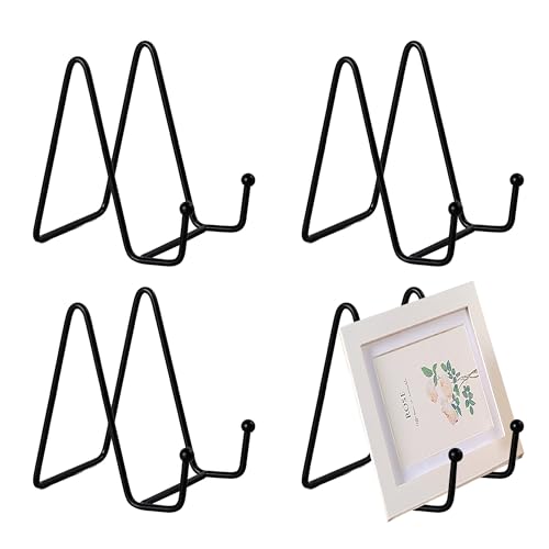 YqsIbth Plate Stands for Display, 4 Pcs Metal Tabletop Picture Stand, 8.3*7.5cm for Photo Pictures Decorative Plate Dish (Black)