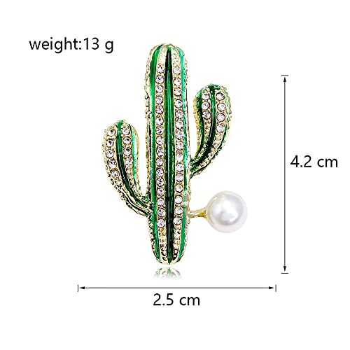 Image of Cute Cactus Brooch Pin for Women Girls Faux Pearl Rhinestone Crystal Lapel Pin Clip Sweater Scarves Hats Backpacks Badge Jackets Corsage Brooches Pins Dainty Jewelry Christmas Birthday Gifts