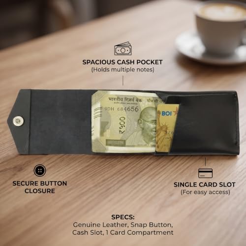 Buy HESSA Flip Genuine Leather Vertical Slim Wallet for Men & Women | Compact Front Card Pocket & Button Lock | Inner Cash Pocket | Minimalist Travel & Daily Carry Wallet (Black) at Amazon.in - Image 6