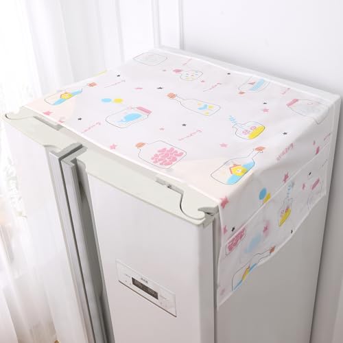 Image of HOKIPO Large Fridge Cover Top | For Bigger Double Door Refrigerator | Waterproof, Printed with 6 Side Pockets, Size Large 180x62 cm, Whimsical Bottles (AR-5876-D3)