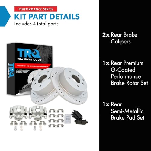 Image of TRQ Performance Rear Brake Pad and Rotor Set Semi Metallic Coated Drilled | For 2002-2006 Nissan Altima 2004-2006 Maxima 2013-2022 Altima
