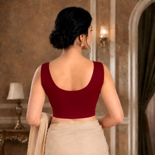 Image of Abhi Readymade Saree Blouse for Women- Sleeveless, Round Neck, Regular-fit, Stretchable, Pull-on Style Blouse