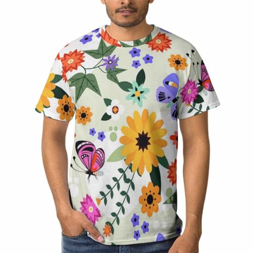 T-shirt homme col rond Fleurs de Papillon à manches courtes