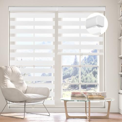 KELIXU Cordless Zebra Blinds with Valance, 32" W x 90" H (81 W x 228 H CM) Day and Night Window Indoor Shades Double Layered Fabric Blind, Light Filtering Window Roller Shade for Home Door, White by KELIXU - Used condition - CA$26.72