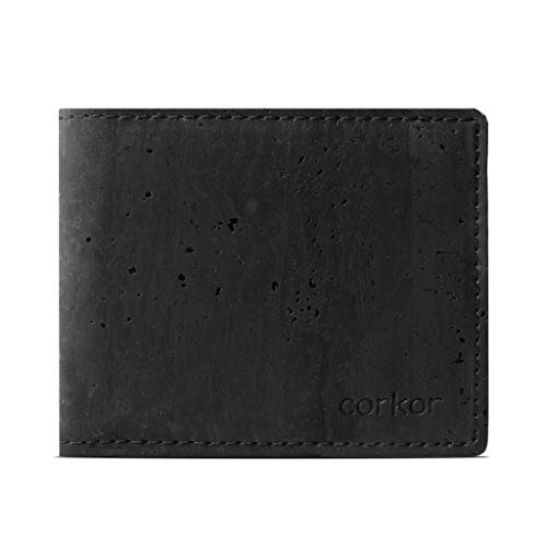 Corkor Cork Bifold Wallet for Men – RFID Safe - Vegan Leather – Natural Cork – Environment Friendly - Black