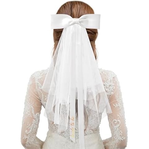 Bride to Be Bridal Hair Bow Veil with Gold Words Bachelorette Party Decoration Bridal Shower Supply Engagement Accessory Bachelorette Veil for Women Wedding Bride Gift Velos De Novia Cover