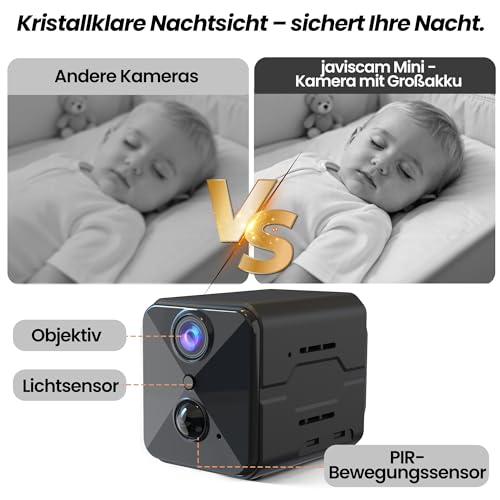 Erste 4K Mini Kamera Komplett neu Aufgewertet Überwachungskamera Innen Akku 2,4 GHz WiFi Kamera überwachung innen mit 2800mAh Akku für lange Laufzeit,Bewegungsmelder,Nachtsicht SD/Cloud-Speicher