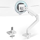 ARES WING Single Monitor Arm for 17" to 49" Screens, White monitor Mount Holds 44Lbs, Adjustable Gas Spring Monitor Arm Desk mount with C Clamp, Grommet Base, 75/100MM VESA Mount