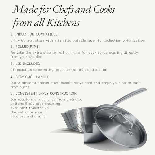 Image of Made In Cookware - 3 Quart Stainless Steel Saucier Pan - 5 Ply Stainless Clad - Professional Cookware - Crafted in Italy - Induction Compatible