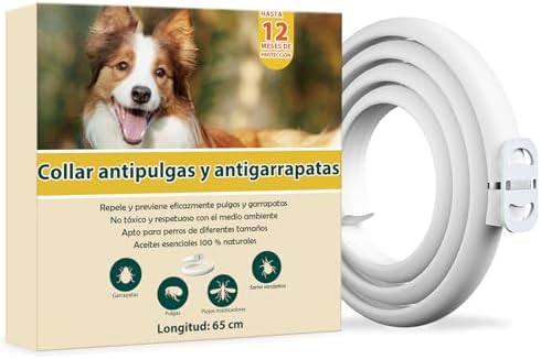 Collar Antiparasitario Perros, Protección Efectiva Collar Antipulgas Perros, Ajustable, 12 Meses de Eficacia Collar Antipulgas Perro de 65 cm para Perro Pequeños, Medianos y Grandes