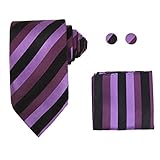 Y&G H5177 Purple Stripes Christmas Presents Silk Neckie Hanky Cufflink Excellent Box Set 3PT