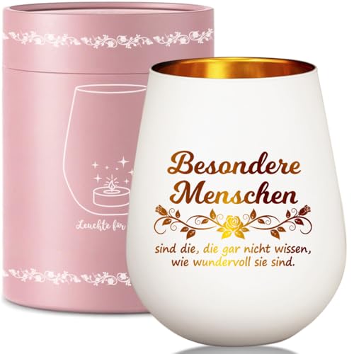 Windlicht Glas mit Geschenkbox Teelichthalter mit Gravur Spruch Personalisierte Mutmacher Geschenk Dankeschön für Frauen Tochter Frau Schwester Damen Freundin Lehrerin Kollegin zum Geburtstag