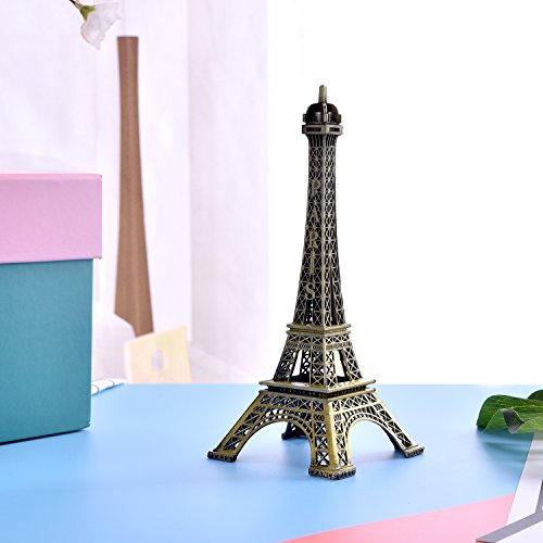 ESHATO Bronze Metal Eiffel Tower Statue, 7inch Decorative Figurine Replica Stand Holder for Cake Topper Table Decor Gift Party Home Decoration