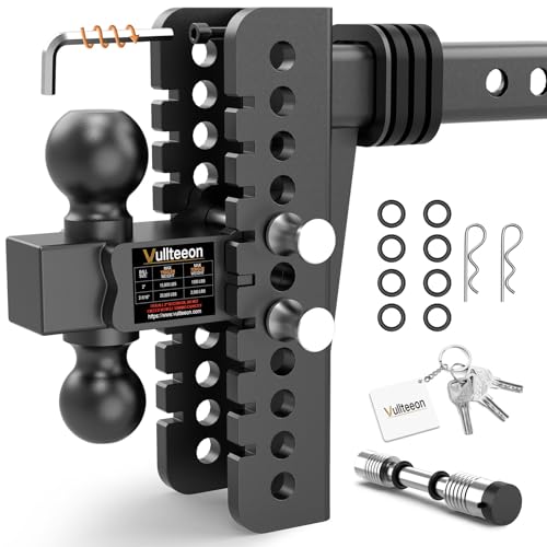 2026 Vullteeon Adjustable Trailer Hitch 8-Inch Drop for 2-Inch Receiver - Heavy Duty Alloy Steel Truck Hitch with Slot-fit Design Dual Ball Mount (2 & 2-5/16) 20000 lbs GTW Tow Hitches