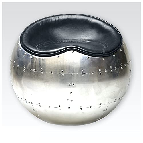 Phoenixarts Aircraft Sitzhocker Rund Leder Vintage - Lounge Hocker Lederhocker Schwarz Ledersessel 7051