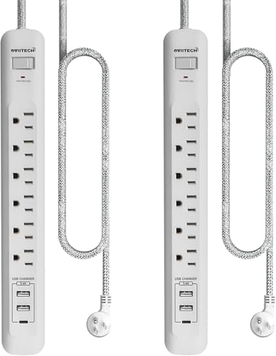 2 Pack Power Strip Surge Protector - 6 Outlets 3 USB Charging Ports (1 USB C), 5Ft Extension Cord, Flat Plug, Overload Protection, Wall Mount for Office Home, Dorm Room White