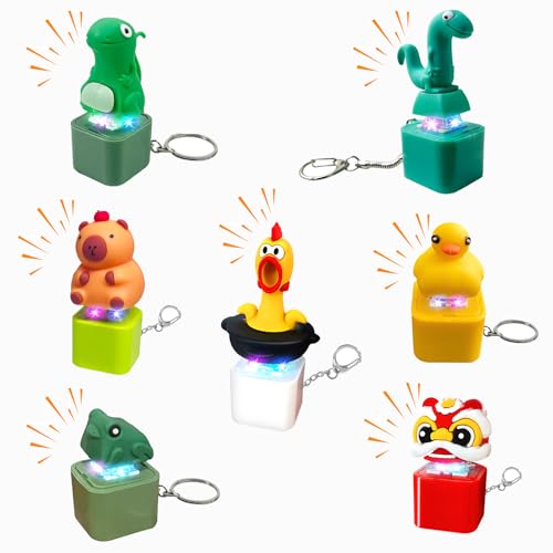Fidget Spielzeug Eidechse Schlüsselanhänger, Leuchtend Anti-Stress Eidechse Clicker Spielzeug mit Sound, Ente Fidget Toys Für Erwachsene, USB, Lustige Gadgets Stressabbau Antistress Spiel (7 Stück)