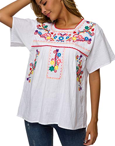 Yzxdorwj Women's Embroidered Mexican Peasant Blouse (Wh159, Us3Xl) #TOP2