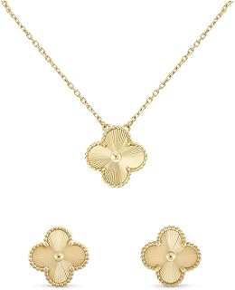 Inventive arts Clover Anti-Tarnish Gold Pendant Necklace & Stud Earrings Jewelry Fashion Accessories Stainless Steel Jewel... Price In India