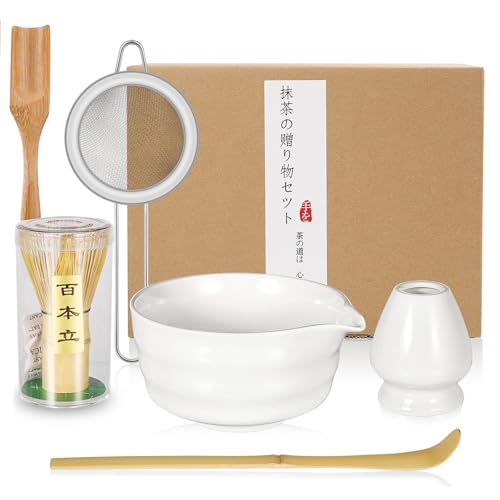 Matcha-Schneebesen-Set - Japanisches Matcha-Tee-Set - 6-teiliges Matcha-Tea-Set mit Besenhalter,Matcha Filtersieb & Zube...