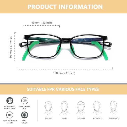 Image of Blue Light Blocking Glasses for Kids TR90 Frame Anti Blue Light Glasses with Anti Eyestrain & UV Glare for Gaming & Reading(Square /Black)