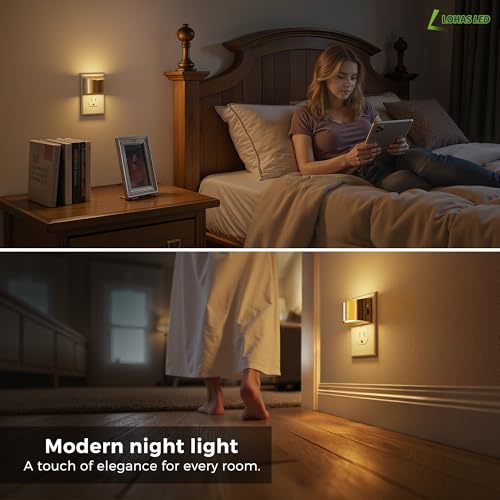 Image of L LOHAS LED Night Lights Plug into Wall, Dimmable Night Light with 3 Level Brightness, 3000K Soft White, 2 Pack, Gold