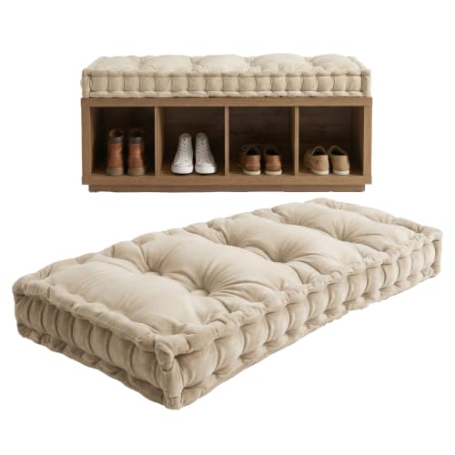 Bench Cushions for Indoor Furniture, Bay Window Sill Seat Cushion Bench Seating Foam Cushions Pad Set for Outdoor Porch, Patio, Mudroom Entryway, Dining Room, Non-Slip Bottom(Beige,63x14x4in)