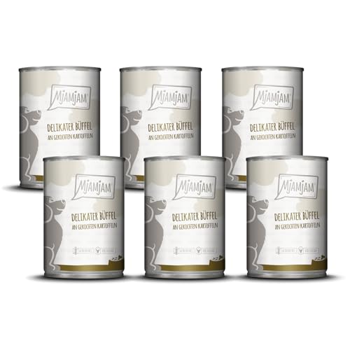 MjAMjAM – Premium Nassfutter für Hunde - delikater Büffel an gekochten Kartoffeln, 6er Pack (6 x 400g), getreidefrei mit extra viel Fleisch
