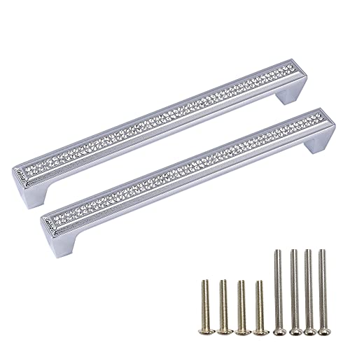 LANC Modern Cabinet Knobs and Pulls Shiny Drawer/Furniture Handles with Screws All Metal Stylish Kitchen Hardware 2 Pack, Silver, B202P192-P2
