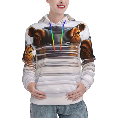 Sweat à capuche hippopotame femme pull ajusté coton avec poche kangourou EdWal