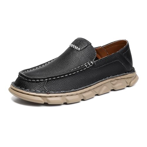 Men's Slip On Leather Loafers Classic Business Casual Shoes Soft Daily Flats Boat for Walking Driving