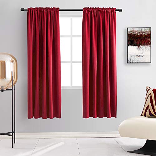 Image of DONREN 63 Inch Red Blackout Curtains Set of 2 Thermal Insulated Rod Pocket Curtain Panels for Bedroom