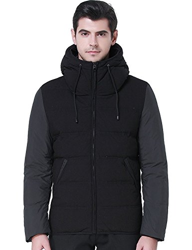 SSLR Men's Winter Short Coat Windproof Thicken Warm Puffer Down Jacket with Hood (Medium, Black)