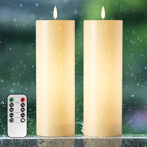 4 x 12 Large Flameless Candles with Remote Timer Battery-Powered For Outdoor Use LED Electric Flickering Pillar Candle for Wedding Anniversary Birthday Party and Patio Lanterns Decor 2 Pack