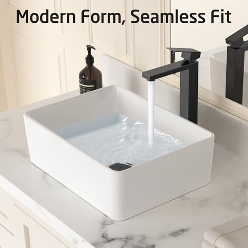 KES Bathroom Faucet Black Vessel Sink Faucet cUPC Certified, Single Hole Tall Bathroom Faucet Stainless Steel, L3156BLFF12-BK