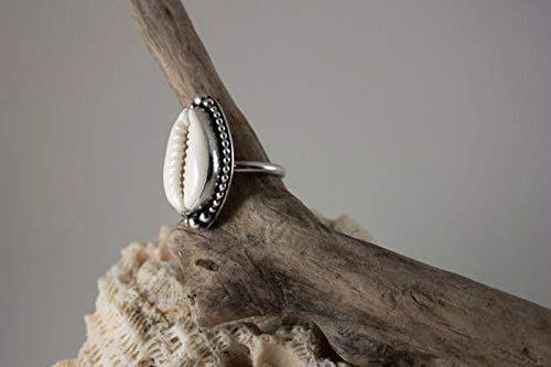 Cowrie Ring For Women Girls, 925 Sterling Silver Cowrie Ring, Natural Beach Shell Ring, Hammered Jewelry Christmas Ring Size Us 9 #TOP2