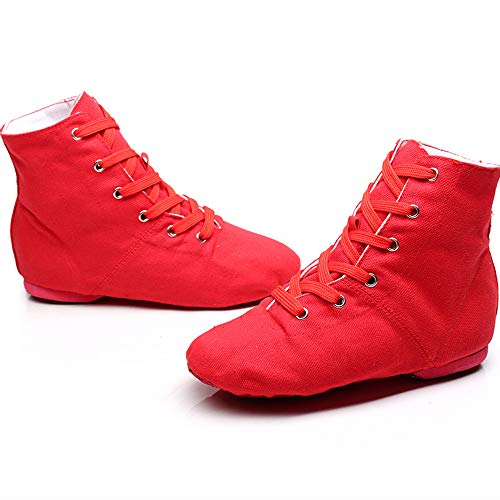 Yoyodance Lace-Up Canvas Dance Shoes Flat Practice Dancing Jazz Boots For Men Women (Us8, Red) #TOP2