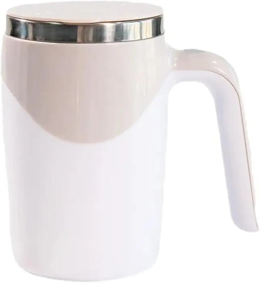 Caneca Magnética Aço Inox Misturadora Automática de Bebidas 380ml, Bateria Recarregável USB, Base Antiderrapante, Copo Elétrico Mixer de Café, Leite em Pó, Shakes, Whey Protein, Achocolatado (Branca)