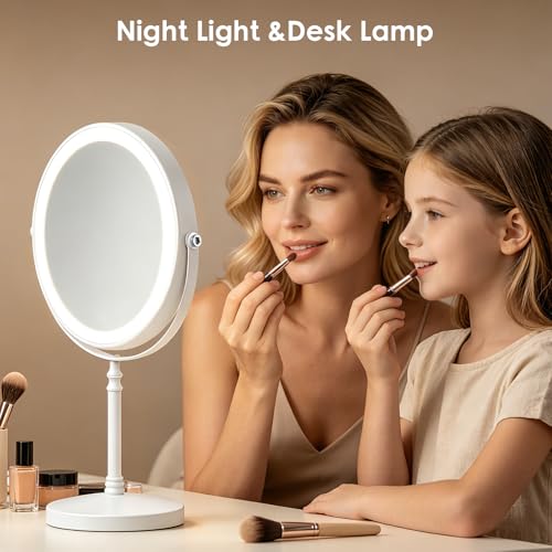 Image of DEIOVWXS Makeup Mirror, Rechargeable Vanity Mirror with 3 Lights, 1X /10X