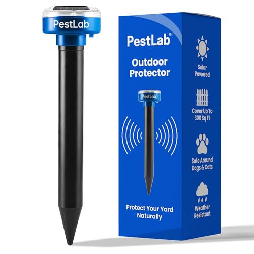 Pestlab Ultrasonic Pest Repeller Outdoor Mole Repellent Solar Powered Deterrent for Lawn Yard & Garden Repells Skunk Vole Gopher Snake Rodent Groundhog 300 Sq Ft Coverage 1 Pack