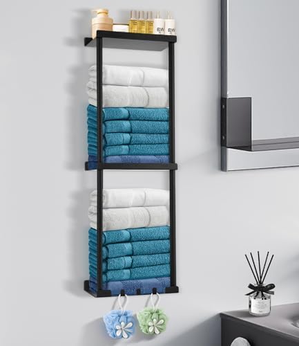 Handtuchhalter Ohne Bohren - Ausziehbar 38-75cm Mit Ablage & Haken Schwarz