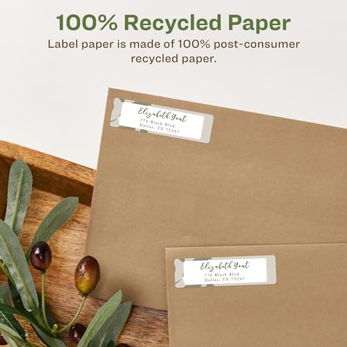 Image of Avery EcoFriendly Recycled Return Address Labels, 1 /2 inch x 1-3 /4 inch, White, Permanent Label Adhesive, 8,000 Printable Labels (48467)