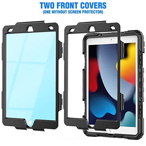 Timecity Ipad 7Th/ 8Th/ 9Th Generation (10.2 Inch) Case 2019/2020/ 2021 For Lively And Active Users, Durable Sturdy Protection Case With Screen Protector, Handle Kickstand Strap Pencil Holder - Black #TOP7