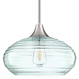 1 Light 10' Kitchen Island Hanging Pendant Light Farmhouse Dining Ancient Green Glass Shade Light Fixture,with Brushed Nickel Finish for Bathroom,Over Sink