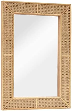 CreativeWise Rectangle Rattan Wall Mirror, Modern Boho Decorative Wall Mirror for Bathroom, Entry, Living Room, Bedroom or Family Room, Natural, 26.375" W x 37.875" H