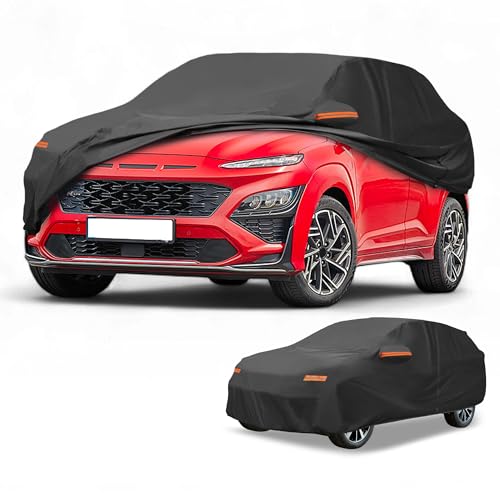 Partuto Housse De Voiture Étanche Toutes Saisons pour Automobile Extérieure Anti-UV Soleil Pluie Protection Complète Extérieure pour Hyundai Kona Noir avec Bandes Réfléchissantes
