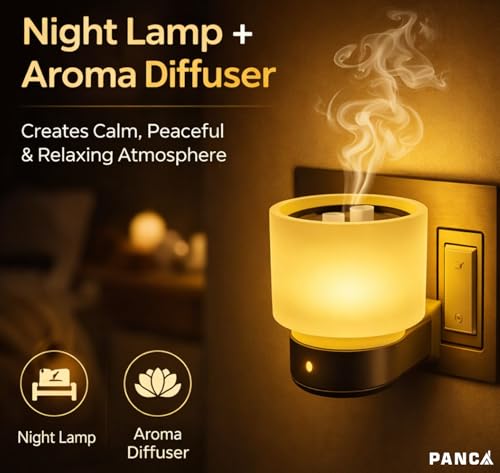 Image of PANCA Electric Kapoor Dani with Night Lamp | Camphor Diffuser & Aroma Oil Burner for Home | Fragrance Lamp for Living Room, Puja & Bedroom | Incense Holder & Home Aroma Diffuser