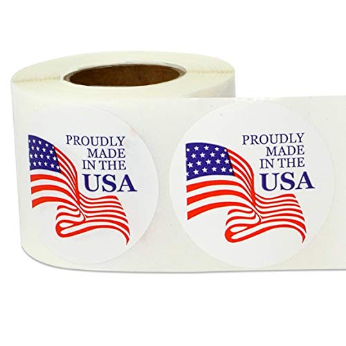 Proudly Made in The USA Stickers - Patriotic Production Sticker for Products, Manufacturing, Wholesale, Sales, Craft, American Made - 300 Count Circle Dot Labels - 1.5 Inch Stickers