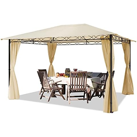TOOLPORT Garden pavilion 3x4 m waterproof pavilion with 4 side panels curtains garden tent approx. 180g/m² in beige roof tarpaulin party tent Cover